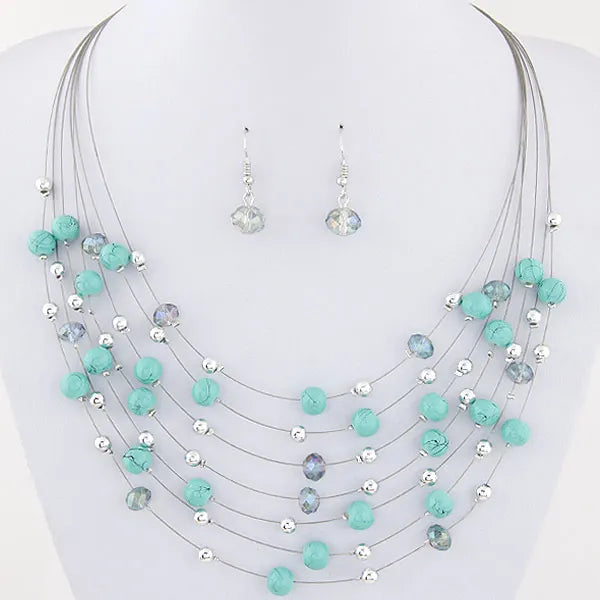 Bohemian Jewelry Sets Multi layer Beads Necklace Earrings Set Bijoux Femme Party Jewellery Women Accessory Jewelry Set