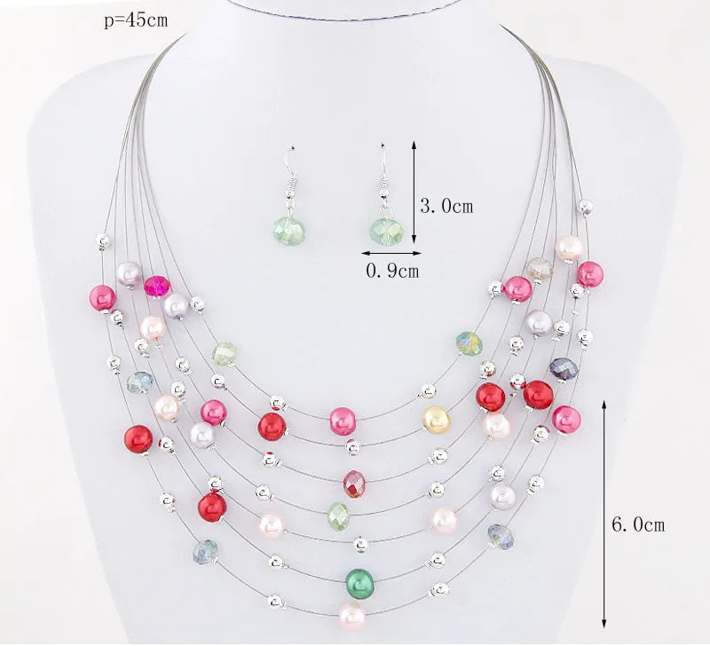 Bohemian Jewelry Sets Multi layer Beads Necklace Earrings Set Bijoux Femme Party Jewellery Women Accessory Jewelry Set