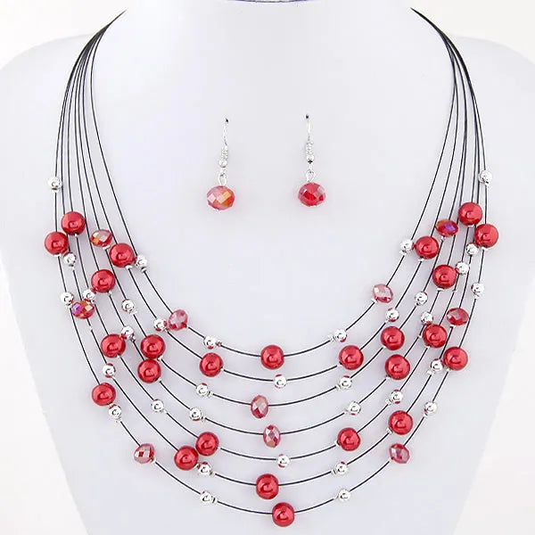 Bohemian Jewelry Sets Multi layer Beads Necklace Earrings Set Bijoux Femme Party Jewellery Women Accessory Jewelry Set