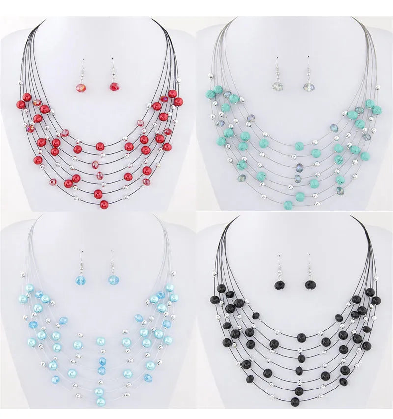Bohemian Jewelry Sets Multi layer Beads Necklace Earrings Set Bijoux Femme Party Jewellery Women Accessory Jewelry Set