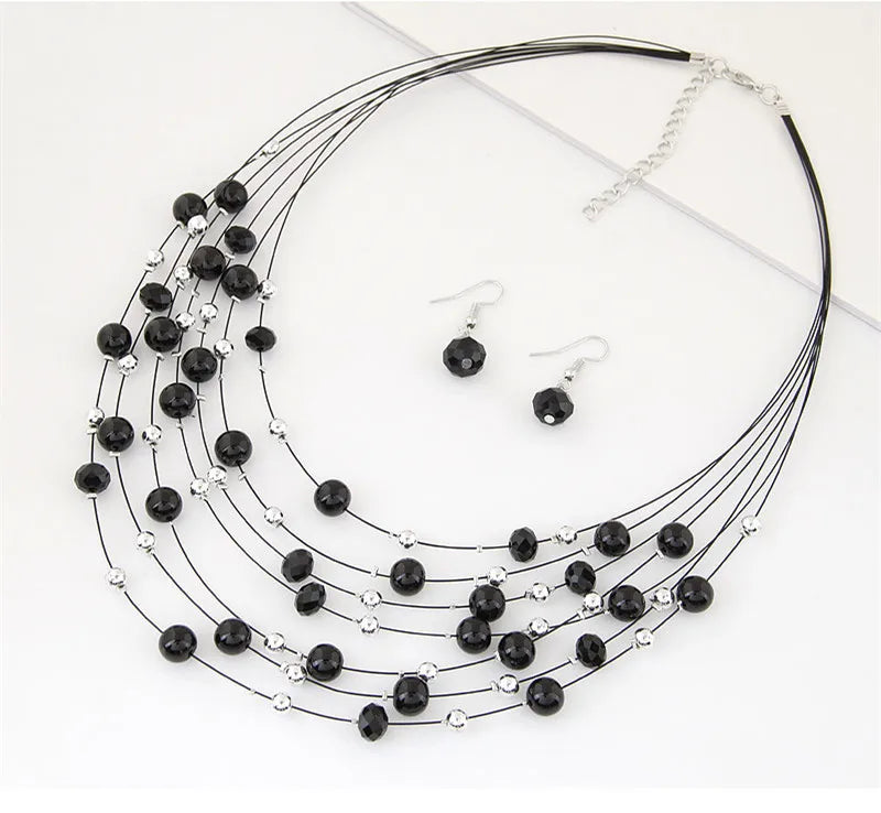 Bohemian Jewelry Sets Multi layer Beads Necklace Earrings Set Bijoux Femme Party Jewellery Women Accessory Jewelry Set