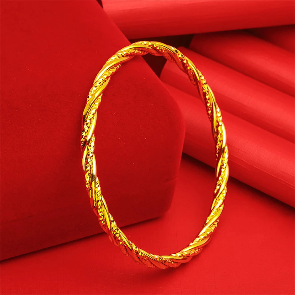 Women's Hand Bracelets Yellow Gold Plated Round Circle Twisted Cuff Bangle Pulsera Femme Trendy Jewelry Party Gifts Bijoux