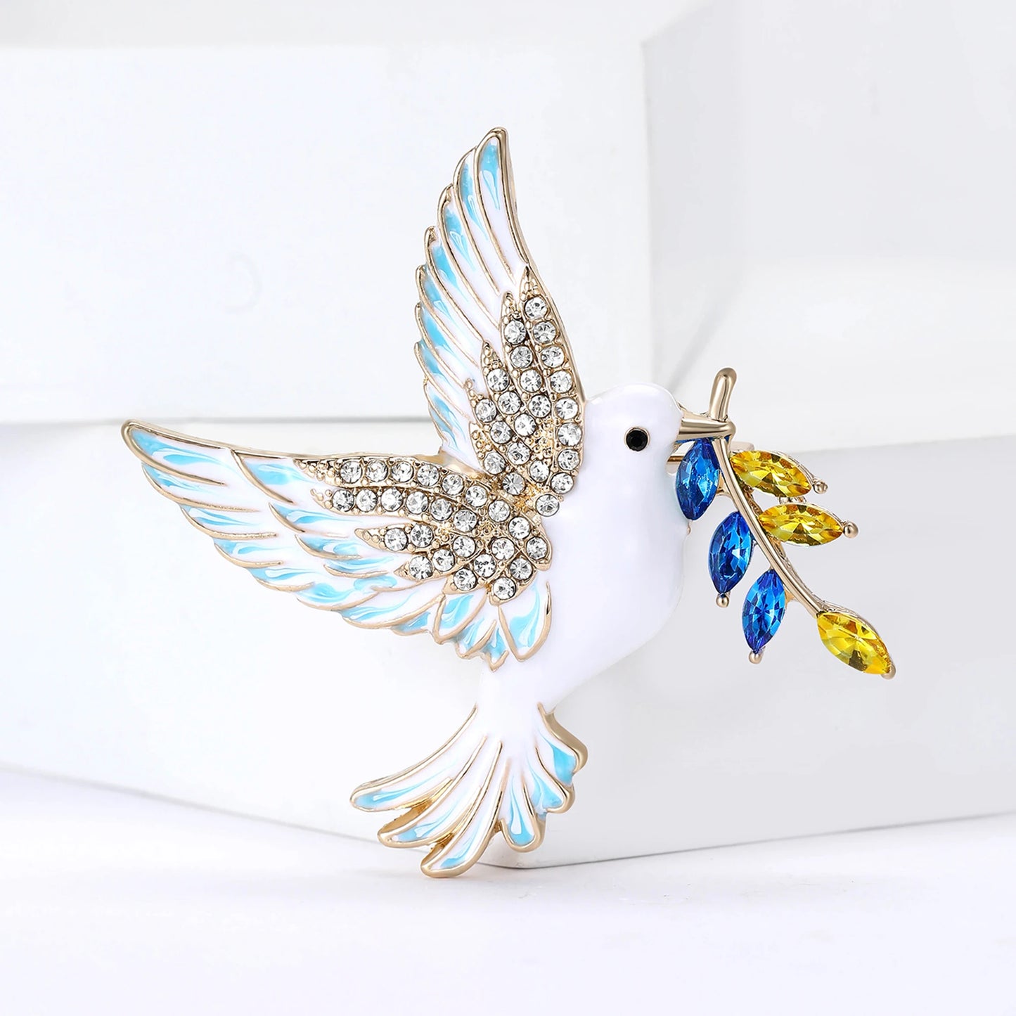 Trendy Rhinestone Bird Brooches for Women Enamel Wheat Pins Unique Design Ukrainian Peace Dove New Year Gifts Accessories
