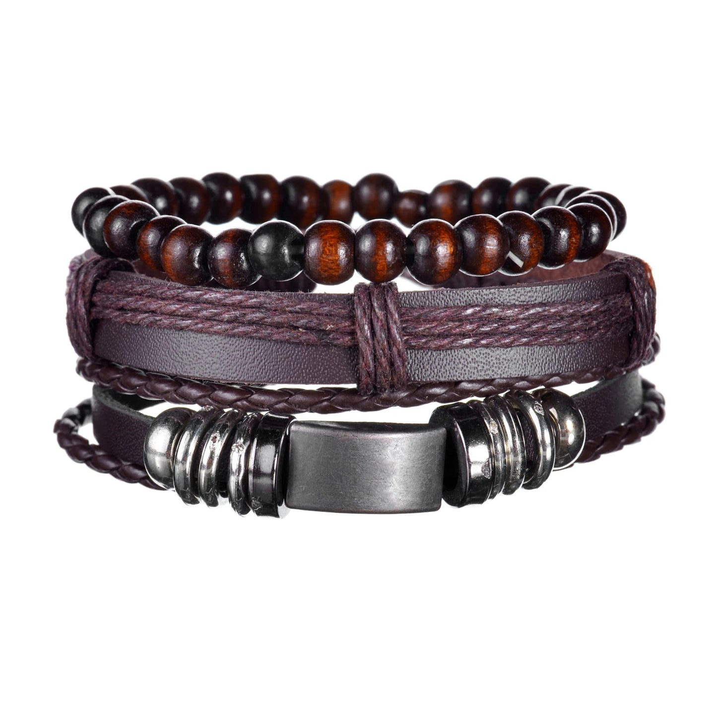 Retro Leather Bracelets for Men Boyfriend Bohemia Multilayer Beads Wrap Punk Rope Jewelry Valentine's Day Gift Bangles