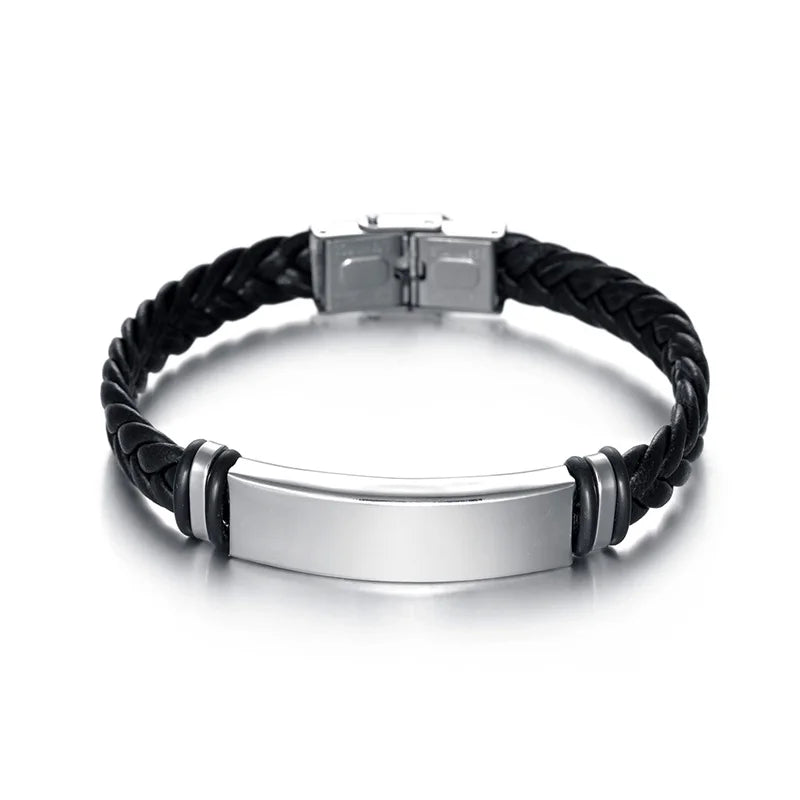 Bracelet Homme Twist Braid Leather Rope Bracelets For Men Stainless Steel Hiphop Rock Fashion Jewelry Accessories Wholesale