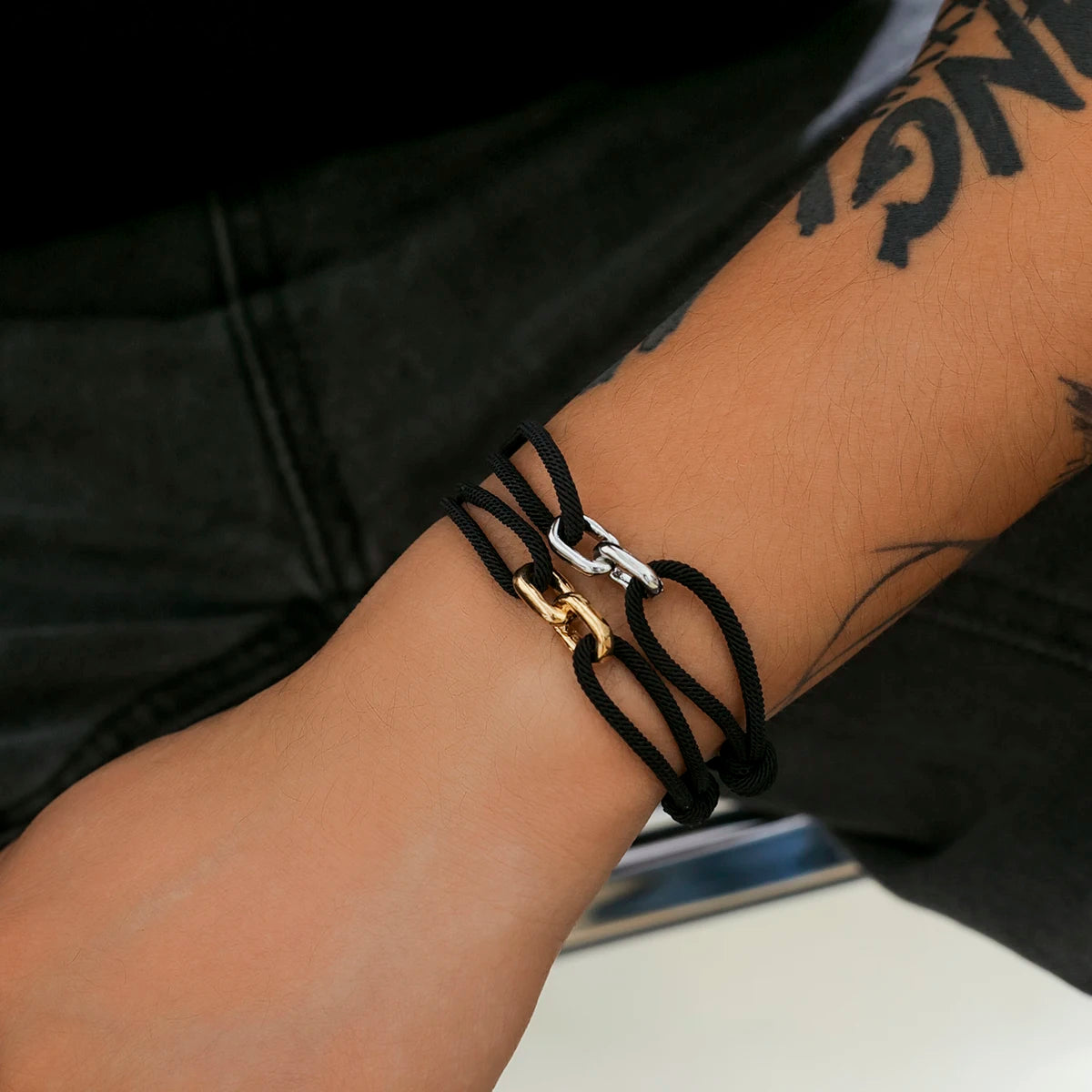 IIngemark Goth Handmade Adjustable Rope Chain Bracelets for Men Simple Metal Link Braclet Homme Accessories Boyfriend Pulseira