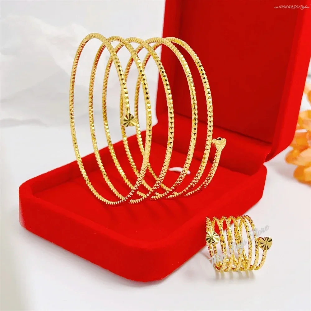 Stainless Steel Jewelry Sets for Women Multi Loops Wide Cuff Bangles Bracelet and Rings for Women Bijoux Aciee Inoxydable Femme