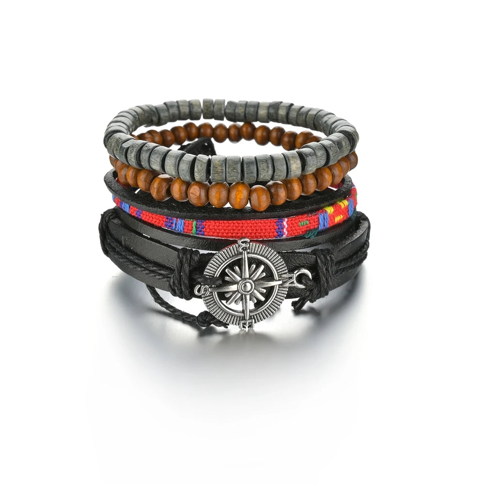 Retro Leather Bracelets for Men Boyfriend Bohemia Multilayer Beads Wrap Punk Rope Jewelry Valentine's Day Gift Bangles