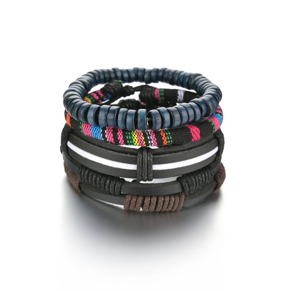 Retro Leather Bracelets for Men Boyfriend Bohemia Multilayer Beads Wrap Punk Rope Jewelry Valentine's Day Gift Bangles
