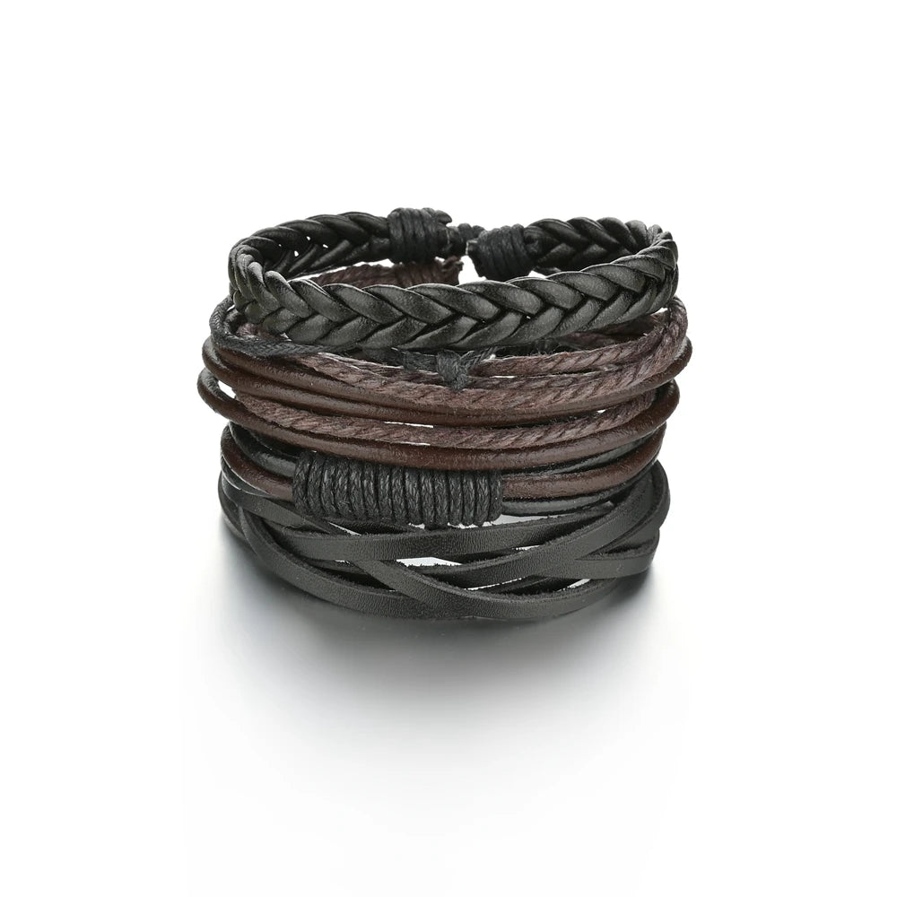 Retro Leather Bracelets for Men Boyfriend Bohemia Multilayer Beads Wrap Punk Rope Jewelry Valentine's Day Gift Bangles