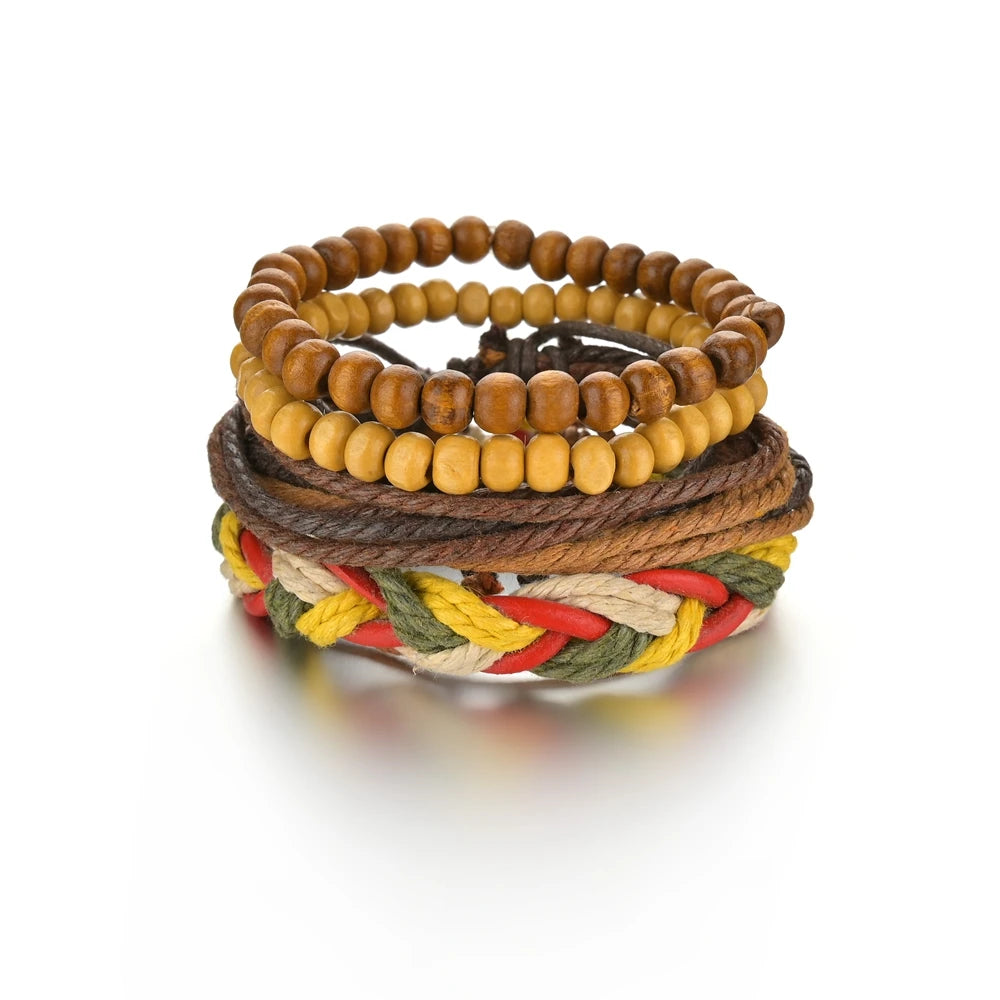 Retro Leather Bracelets for Men Boyfriend Bohemia Multilayer Beads Wrap Punk Rope Jewelry Valentine's Day Gift Bangles
