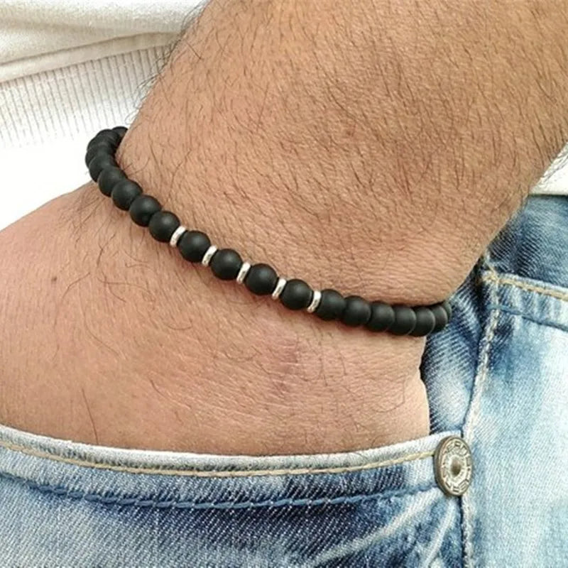 2020 New Arrive Fashion Men Bracelet Simple Round Stone Beaded Charm Bracelets & Bangles For Men Jewelry Gift Pulsera Hombre