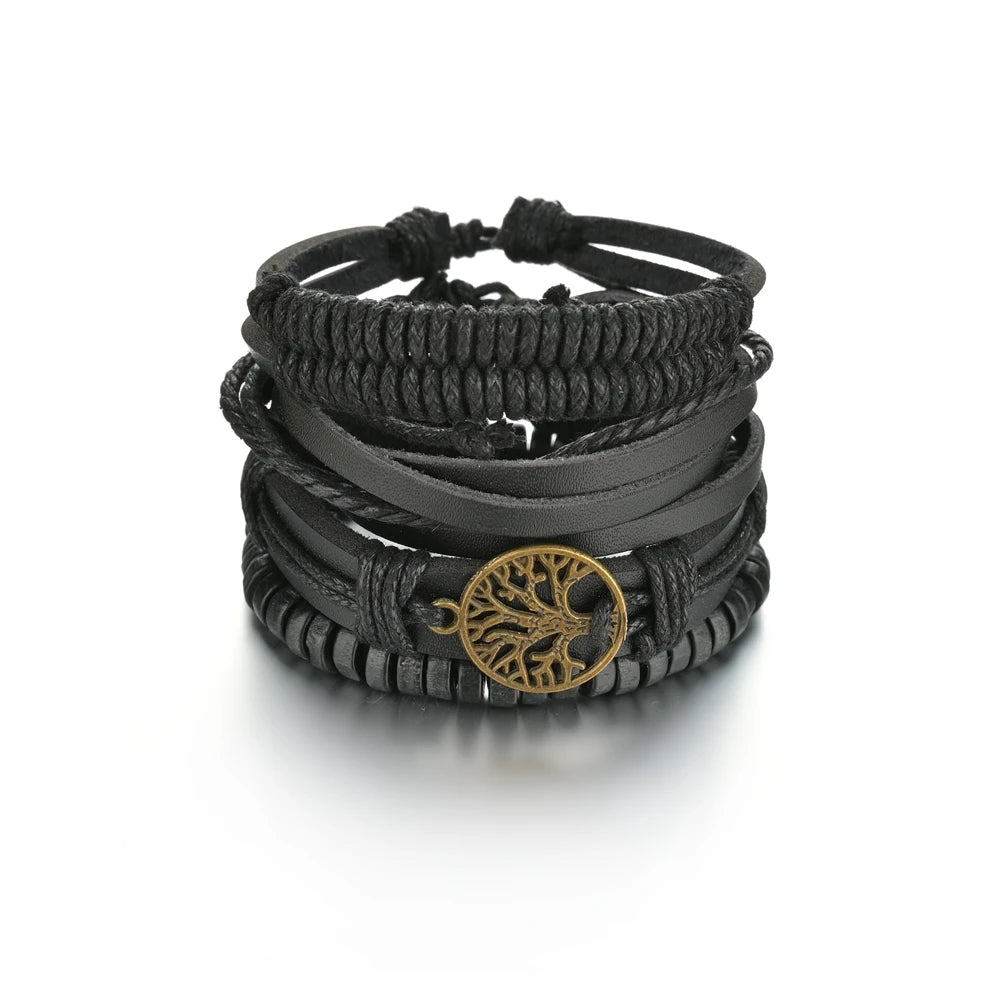 Retro Leather Bracelets for Men Boyfriend Bohemia Multilayer Beads Wrap Punk Rope Jewelry Valentine's Day Gift Bangles