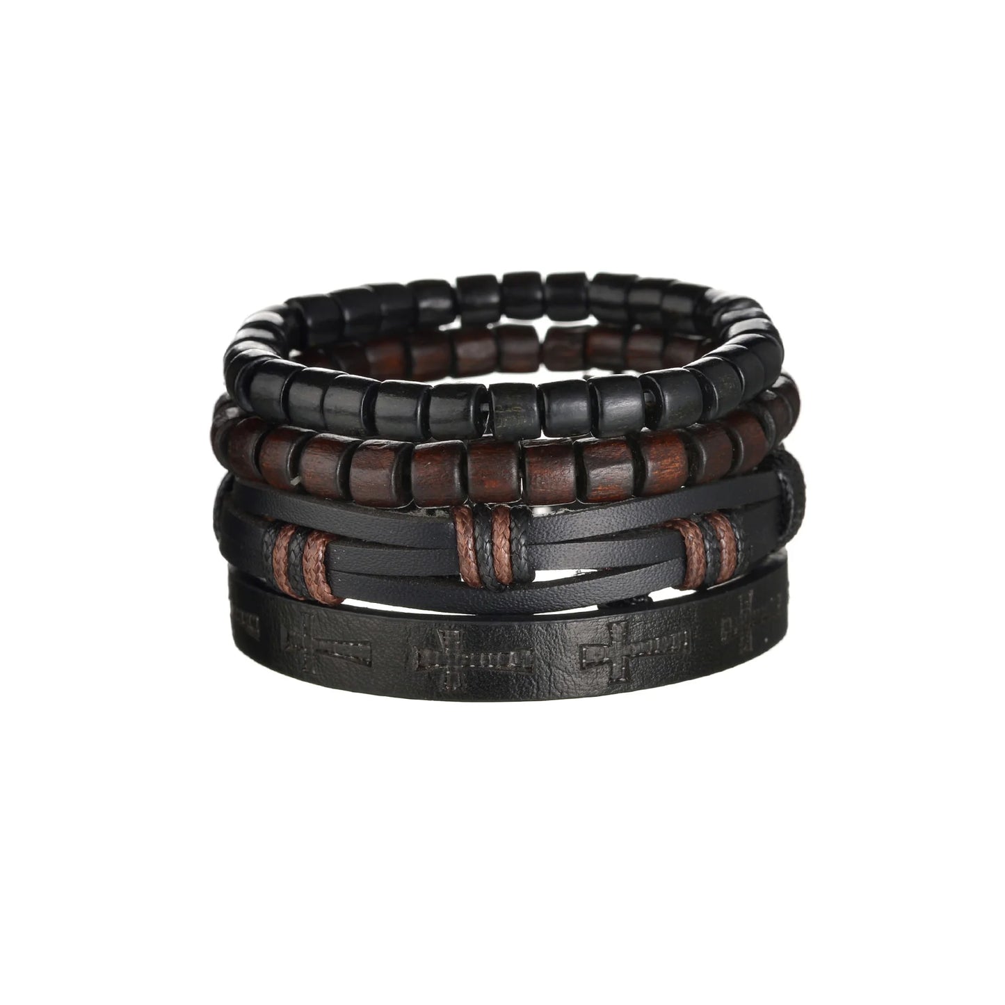 Retro Leather Bracelets for Men Boyfriend Bohemia Multilayer Beads Wrap Punk Rope Jewelry Valentine's Day Gift Bangles