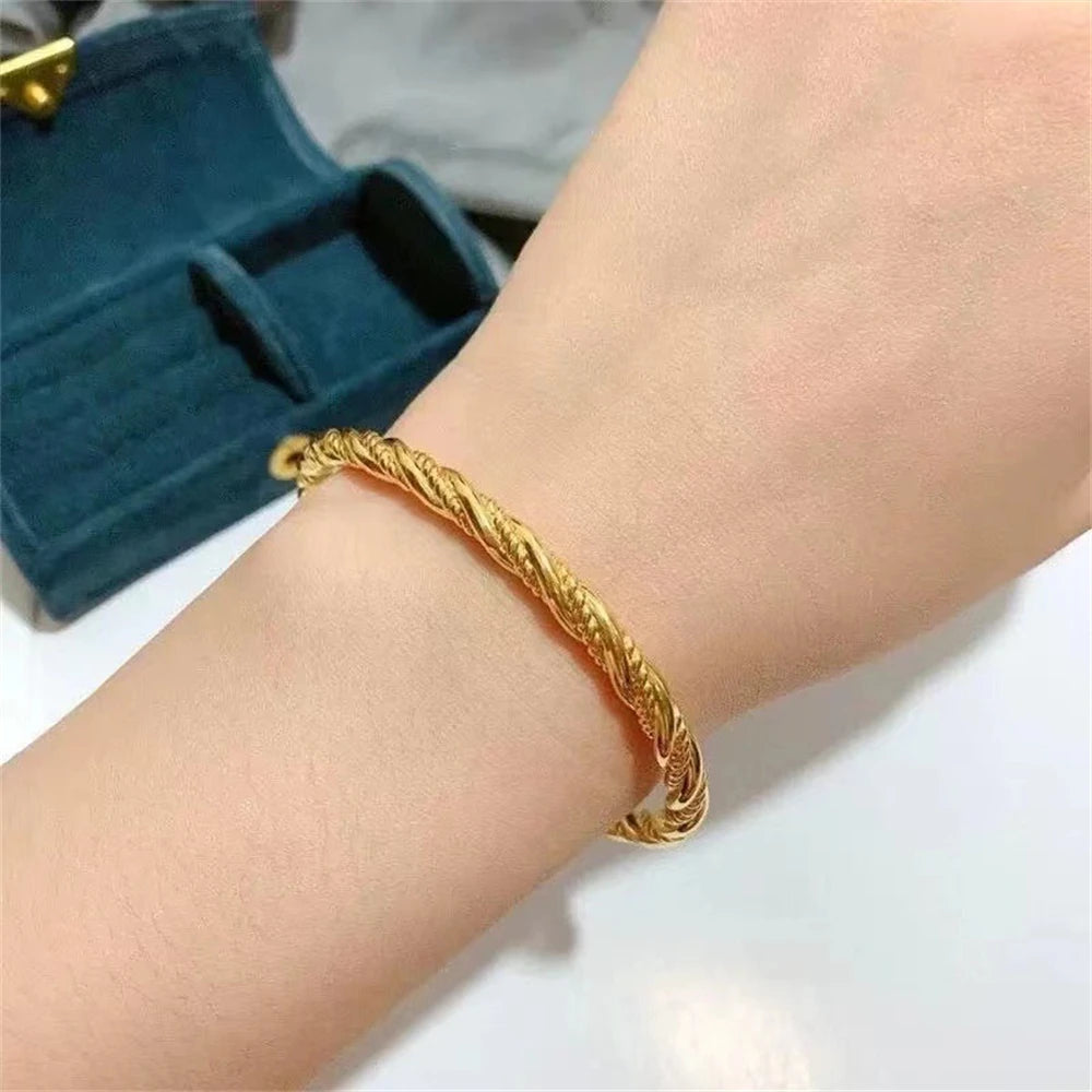 Women's Hand Bracelets Yellow Gold Plated Round Circle Twisted Cuff Bangle Pulsera Femme Trendy Jewelry Party Gifts Bijoux