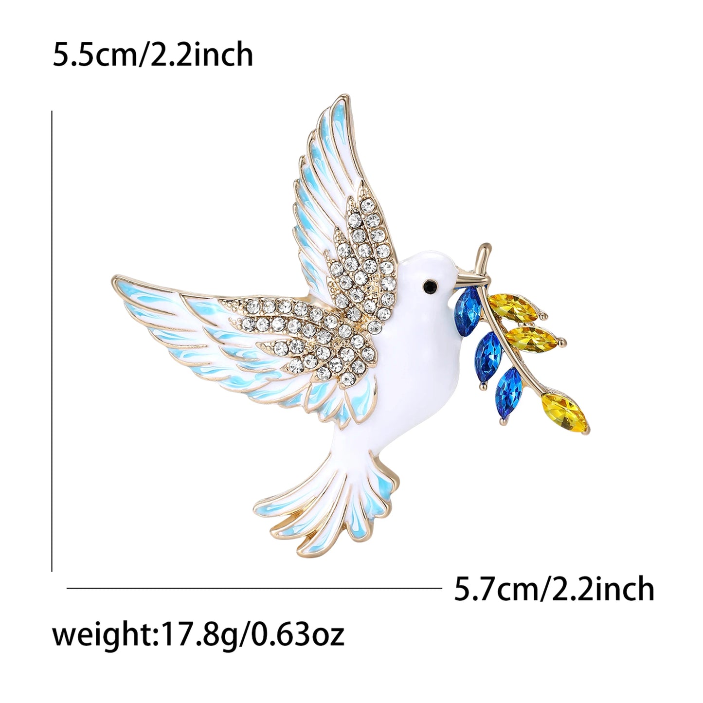 Trendy Rhinestone Bird Brooches for Women Enamel Wheat Pins Unique Design Ukrainian Peace Dove New Year Gifts Accessories