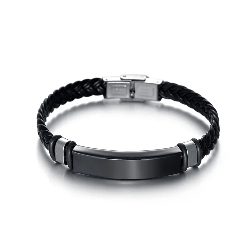 Bracelet Homme Twist Braid Leather Rope Bracelets For Men Stainless Steel Hiphop Rock Fashion Jewelry Accessories Wholesale