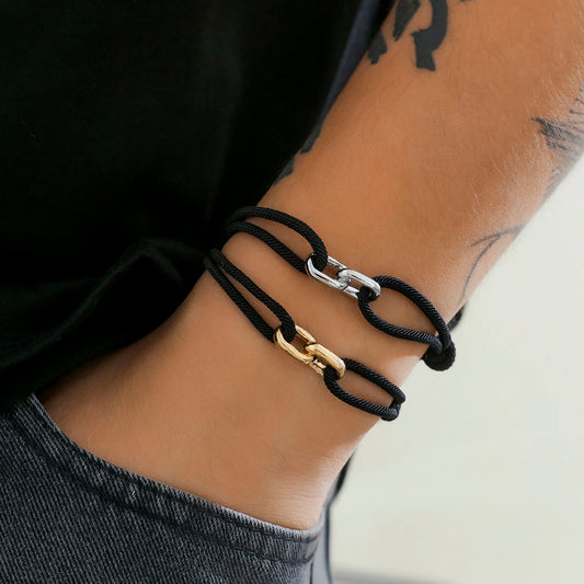 IIngemark Goth Handmade Adjustable Rope Chain Bracelets for Men Simple Metal Link Braclet Homme Accessories Boyfriend Pulseira