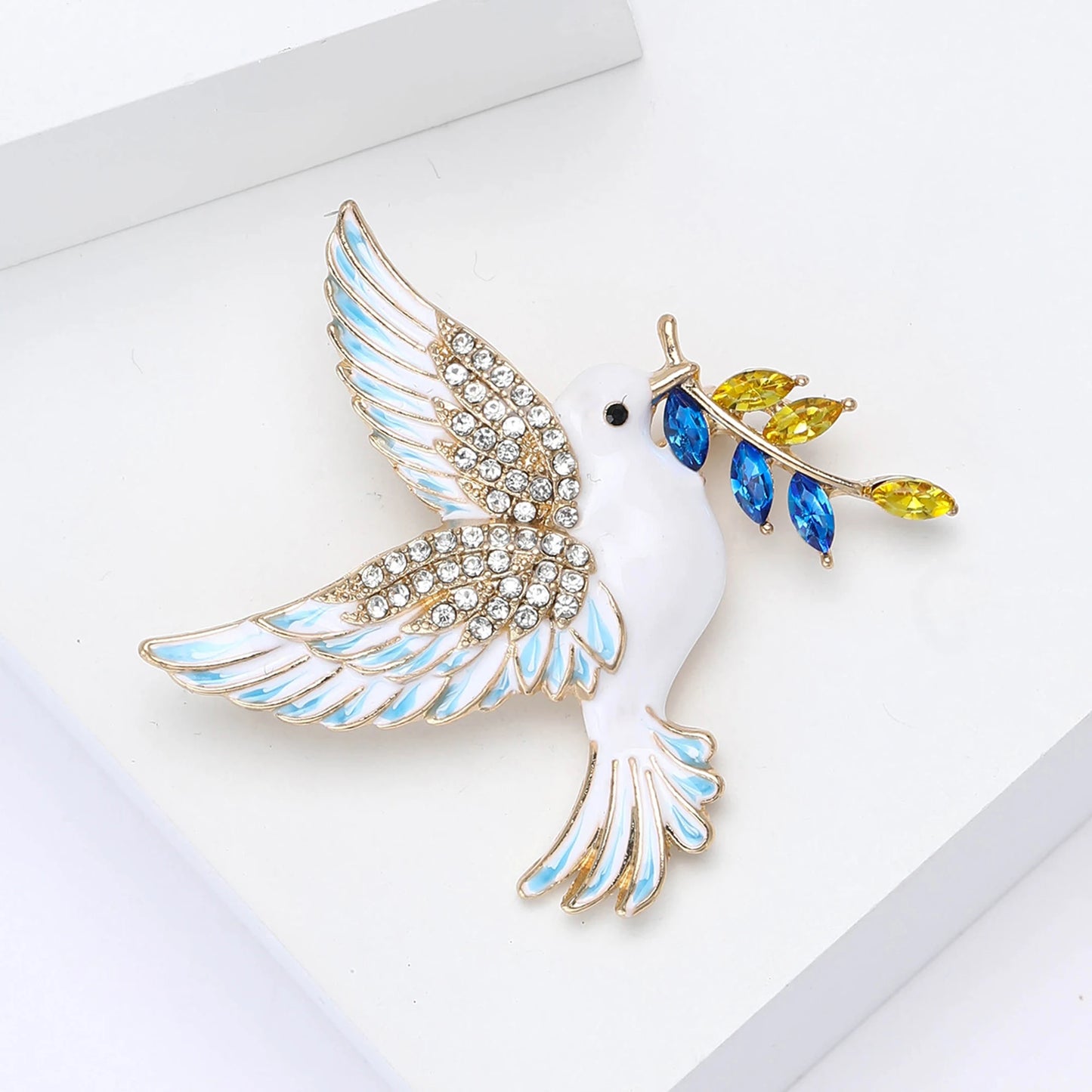 Trendy Rhinestone Bird Brooches for Women Enamel Wheat Pins Unique Design Ukrainian Peace Dove New Year Gifts Accessories