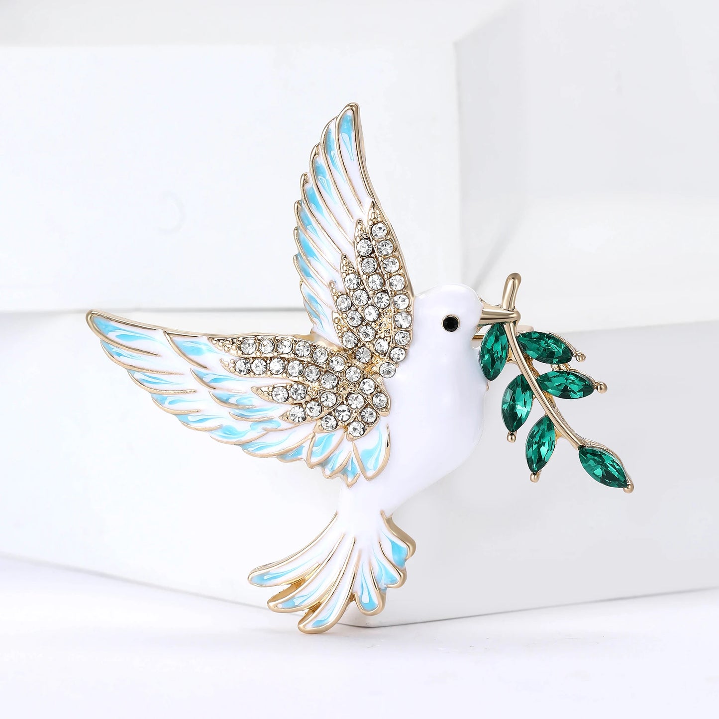 Trendy Rhinestone Bird Brooches for Women Enamel Wheat Pins Unique Design Ukrainian Peace Dove New Year Gifts Accessories