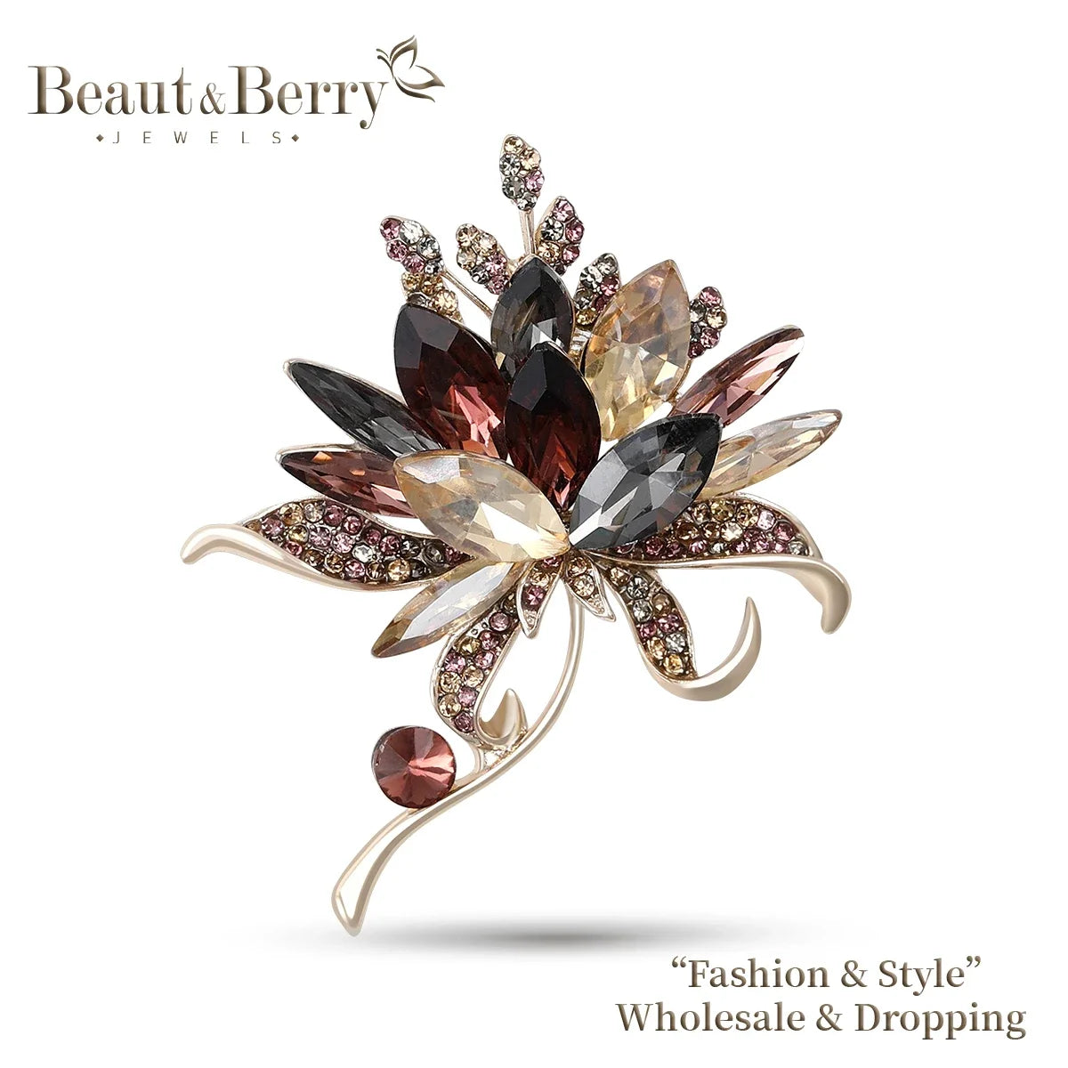 Luxury Crystal Glass Hand Bouquet Brooches for Women Unisex Flower Pins 3-color Available Casual Party Accessories Gifts