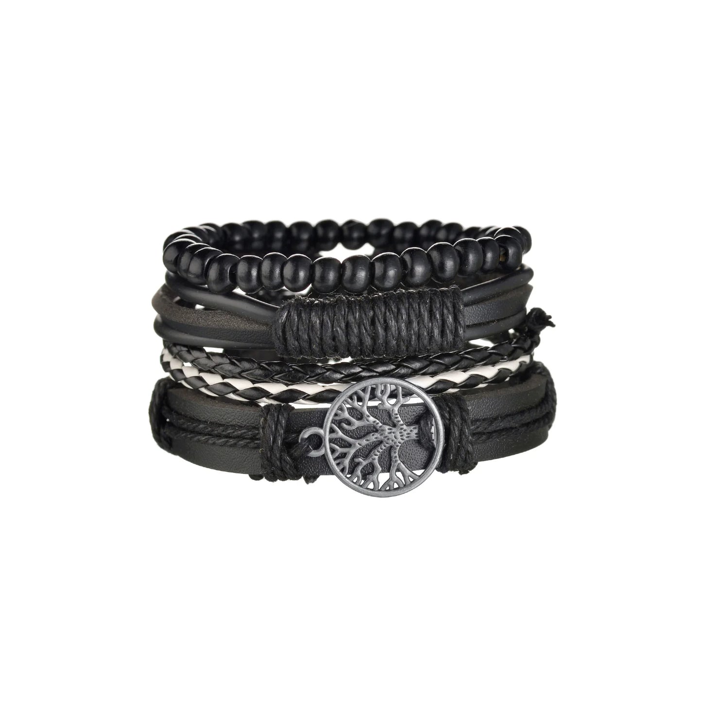 Retro Leather Bracelets for Men Boyfriend Bohemia Multilayer Beads Wrap Punk Rope Jewelry Valentine's Day Gift Bangles