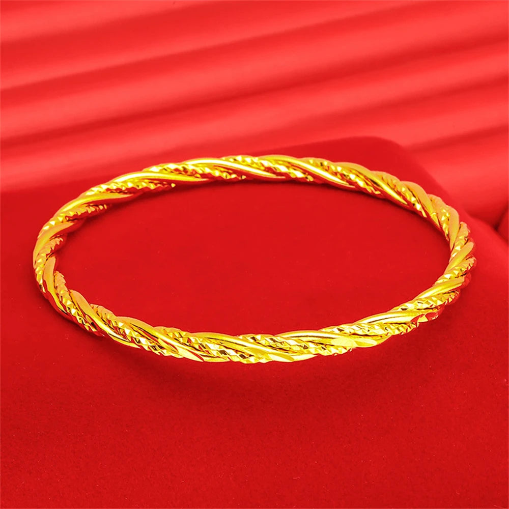 Women's Hand Bracelets Yellow Gold Plated Round Circle Twisted Cuff Bangle Pulsera Femme Trendy Jewelry Party Gifts Bijoux