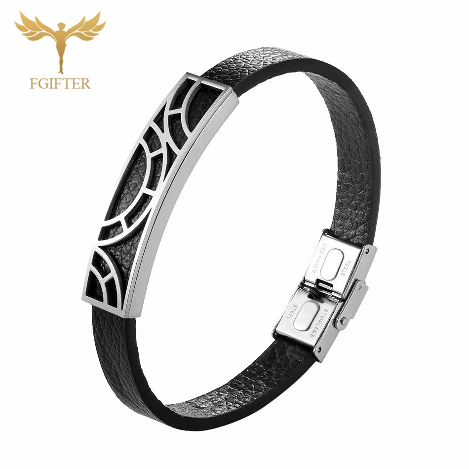 Trendy Leather Bracelets Men Women Stainless Steel Geometric Bracelets For Male Female Bracelets Jewelry Pulsera Hombre