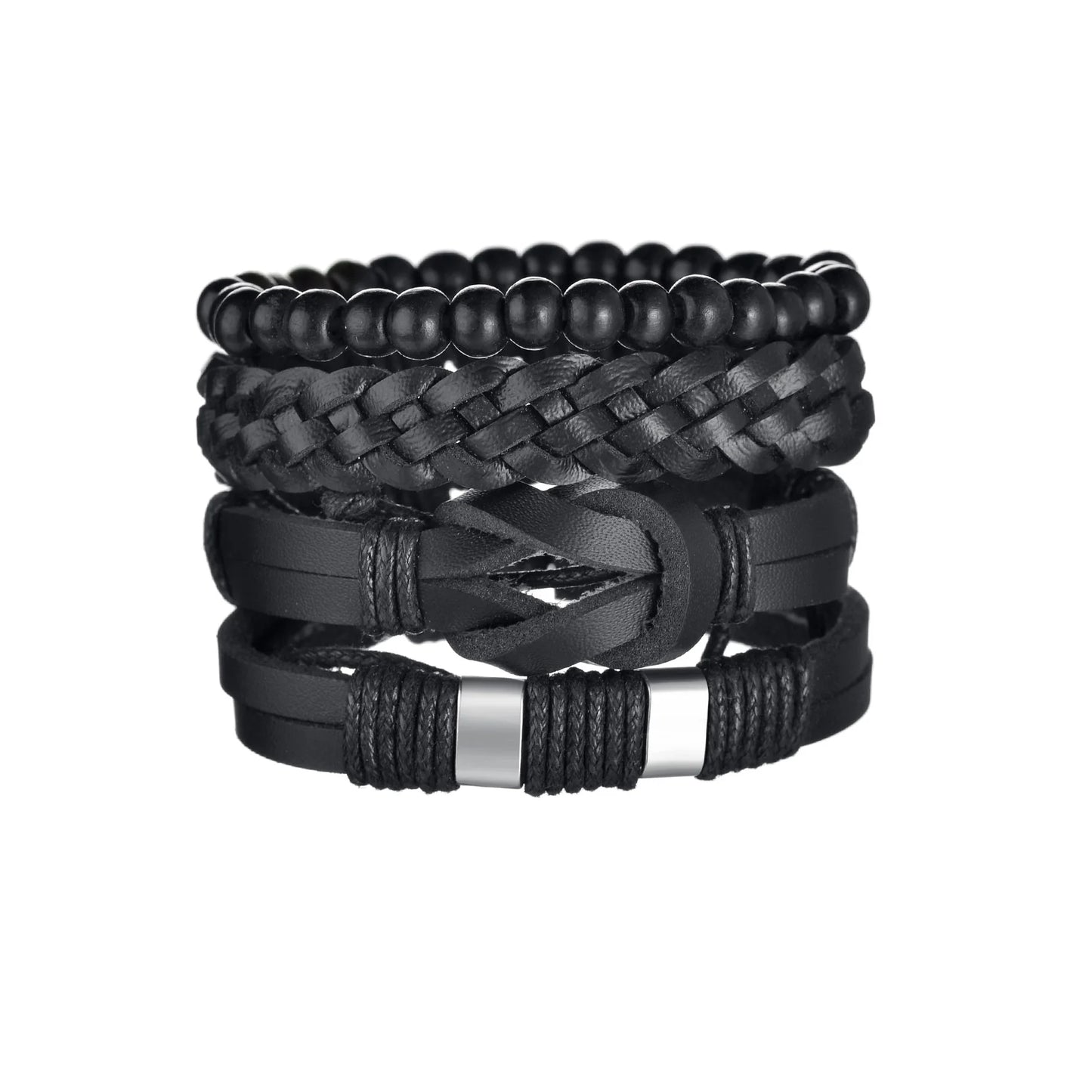 Retro Leather Bracelets for Men Boyfriend Bohemia Multilayer Beads Wrap Punk Rope Jewelry Valentine's Day Gift Bangles