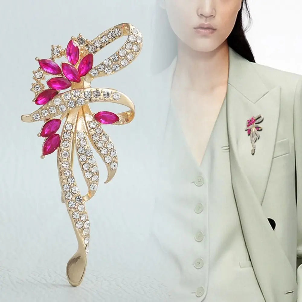 1pcs Elegant Rhinestone Bauhinia Brooches Bouquet Bijoux Alloy Alloy Crystal Flower Brooch Fashion Flower Lapel Pin Corsage