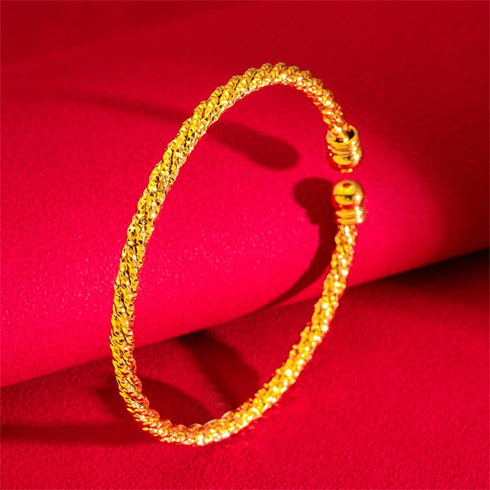 Women's Hand Bracelets Yellow Gold Plated Round Circle Twisted Cuff Bangle Pulsera Femme Trendy Jewelry Party Gifts Bijoux