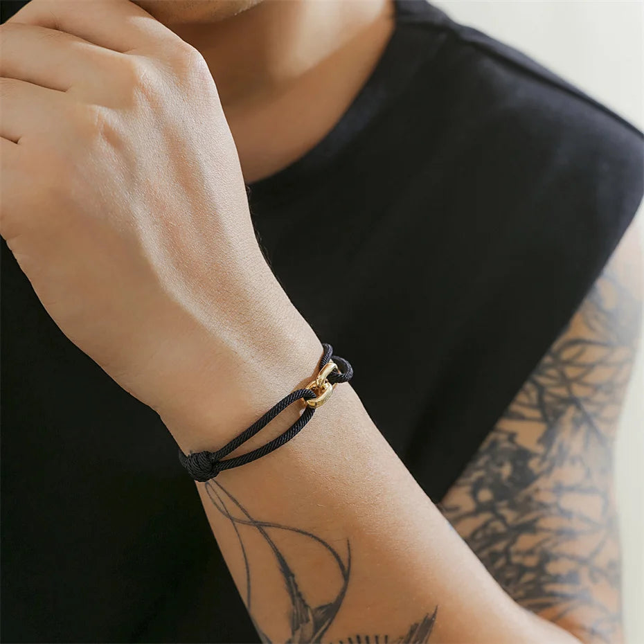 IIngemark Goth Handmade Adjustable Rope Chain Bracelets for Men Simple Metal Link Braclet Homme Accessories Boyfriend Pulseira