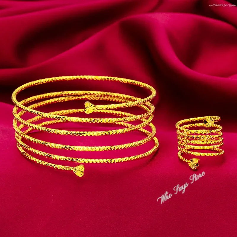 Stainless Steel Jewelry Sets for Women Multi Loops Wide Cuff Bangles Bracelet and Rings for Women Bijoux Aciee Inoxydable Femme