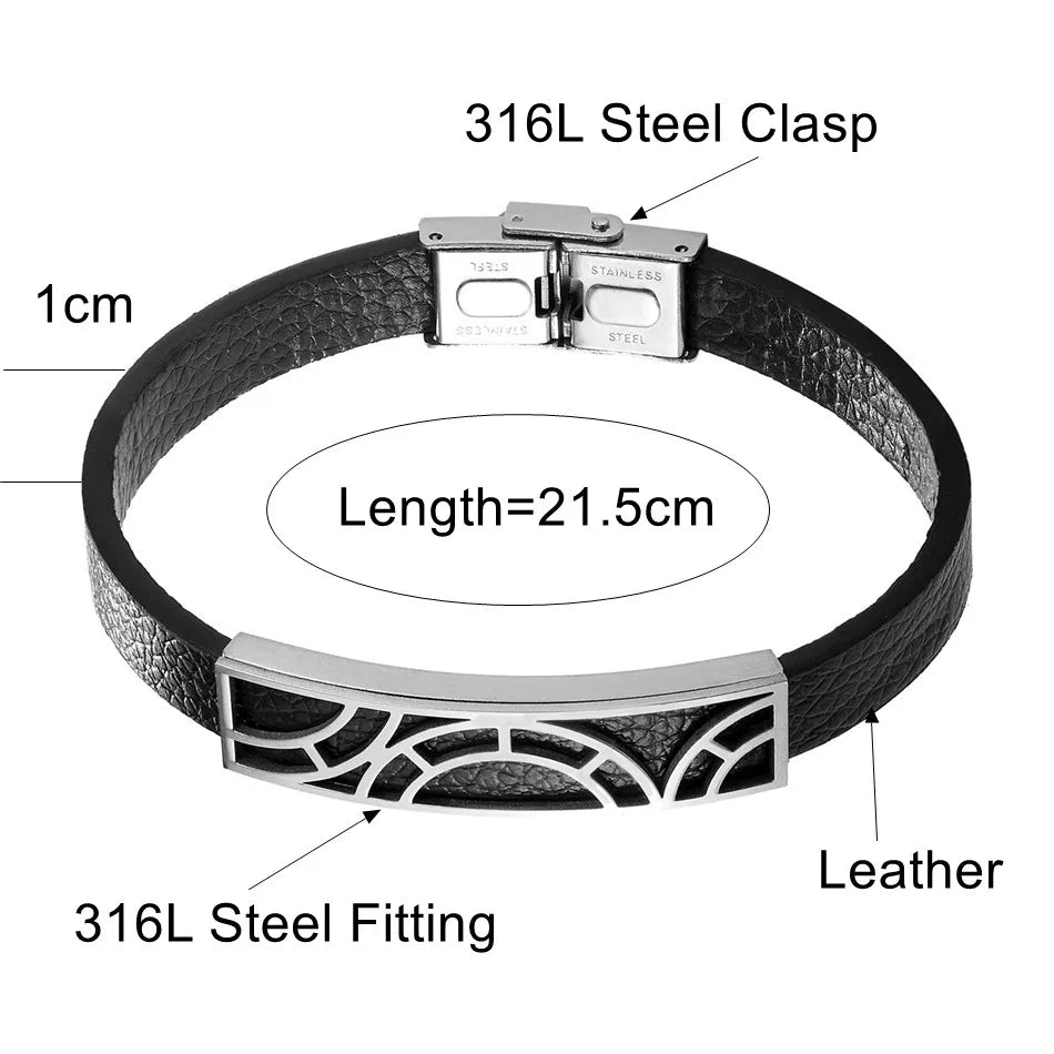 Trendy Leather Bracelets Men Women Stainless Steel Geometric Bracelets For Male Female Bracelets Jewelry Pulsera Hombre