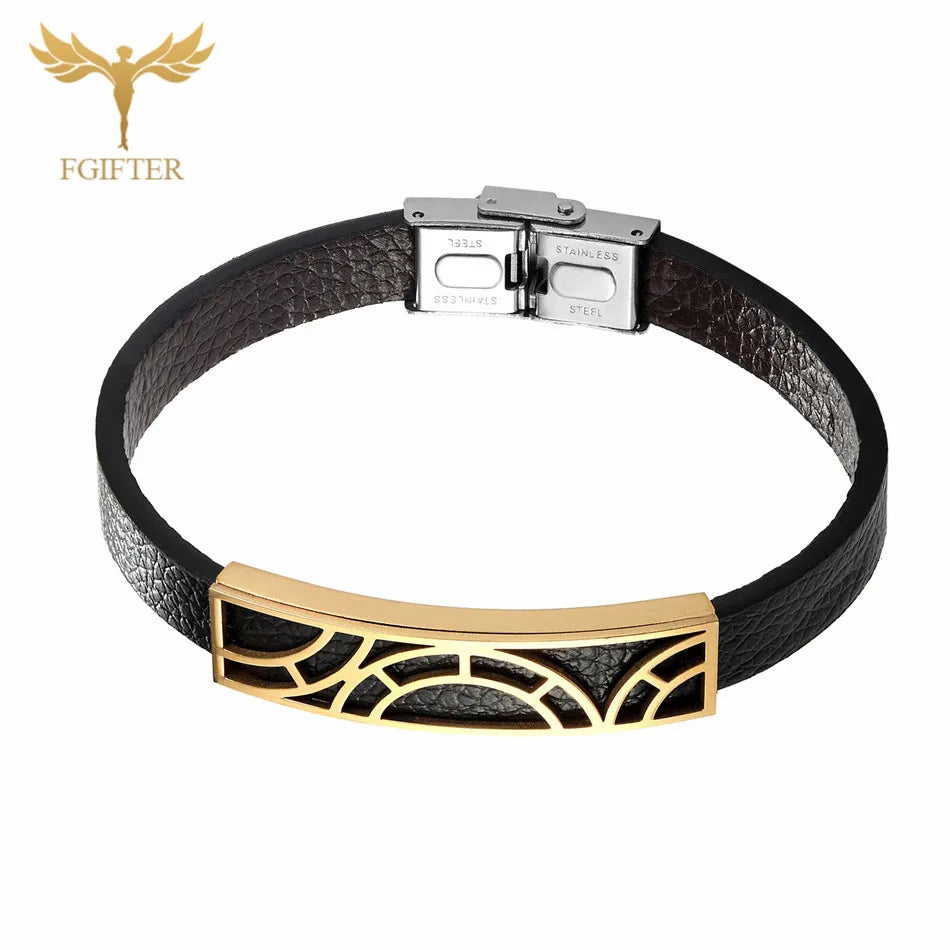 Trendy Leather Bracelets Men Women Stainless Steel Geometric Bracelets For Male Female Bracelets Jewelry Pulsera Hombre