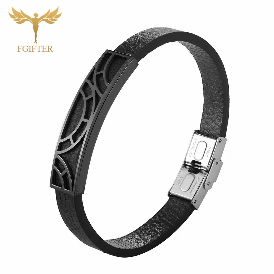 Trendy Leather Bracelets Men Women Stainless Steel Geometric Bracelets For Male Female Bracelets Jewelry Pulsera Hombre