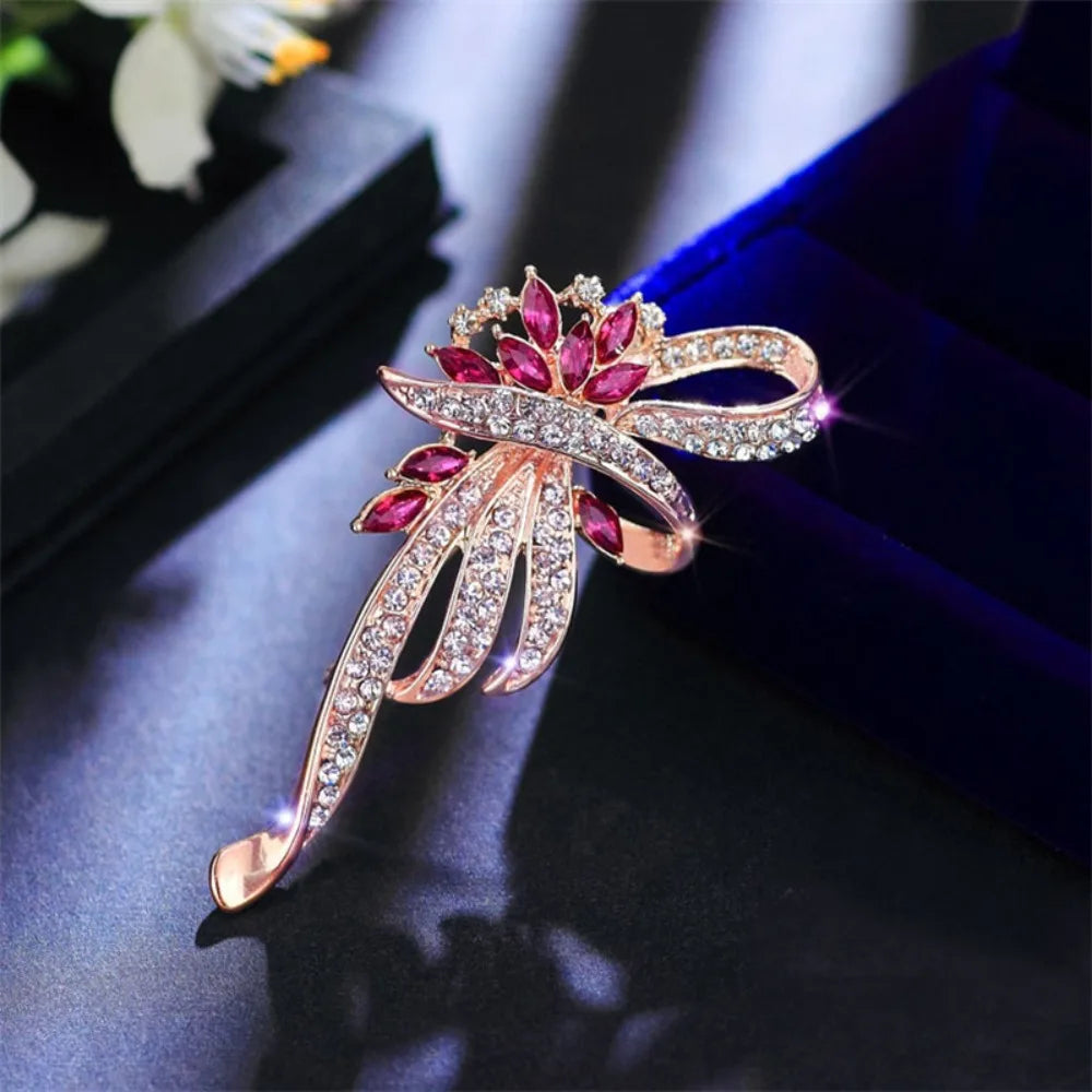 1pcs Elegant Rhinestone Bauhinia Brooches Bouquet Bijoux Alloy Alloy Crystal Flower Brooch Fashion Flower Lapel Pin Corsage