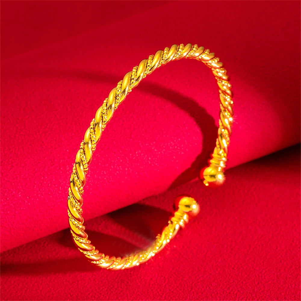 Women's Hand Bracelets Yellow Gold Plated Round Circle Twisted Cuff Bangle Pulsera Femme Trendy Jewelry Party Gifts Bijoux