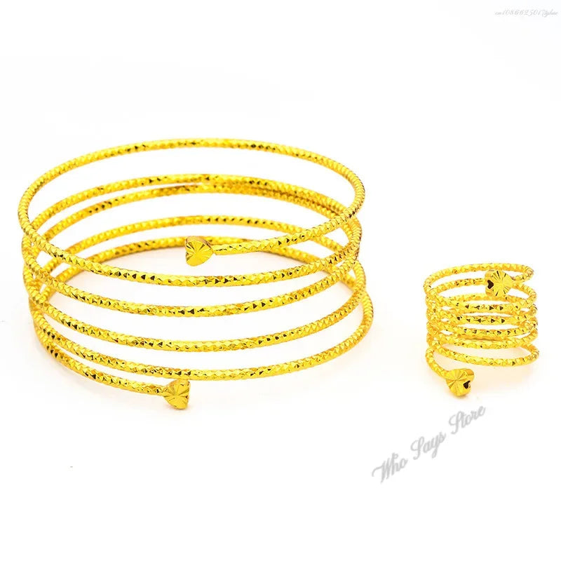 Stainless Steel Jewelry Sets for Women Multi Loops Wide Cuff Bangles Bracelet and Rings for Women Bijoux Aciee Inoxydable Femme