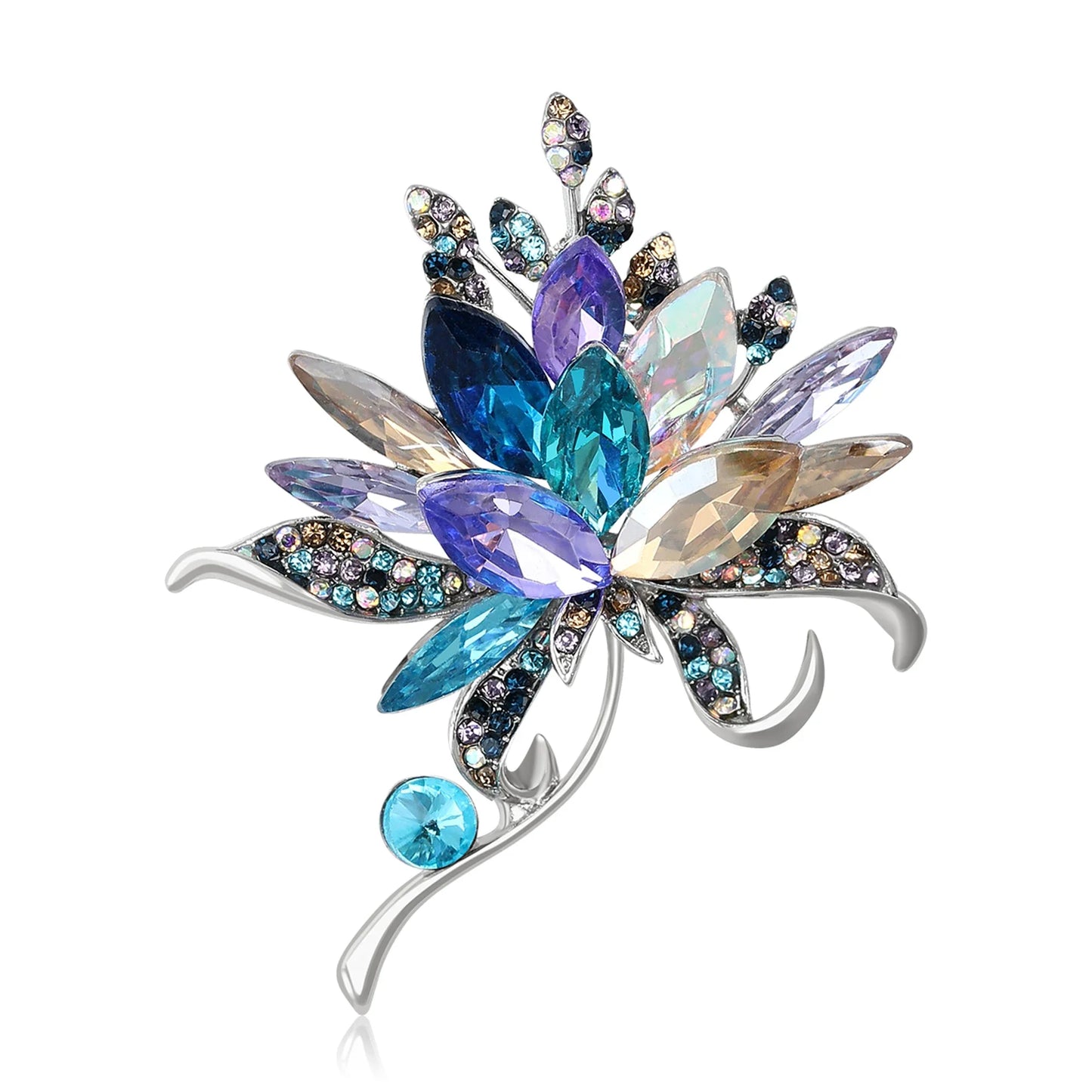 Luxury Crystal Glass Hand Bouquet Brooches for Women Unisex Flower Pins 3-color Available Casual Party Accessories Gifts