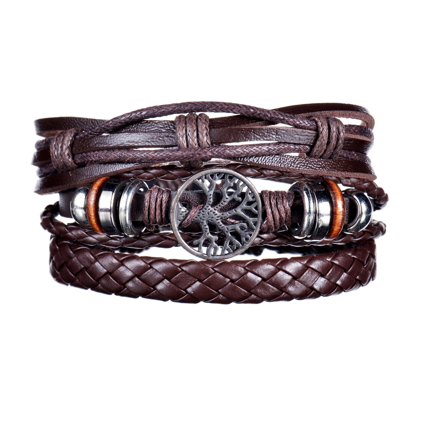 Retro Leather Bracelets for Men Boyfriend Bohemia Multilayer Beads Wrap Punk Rope Jewelry Valentine's Day Gift Bangles