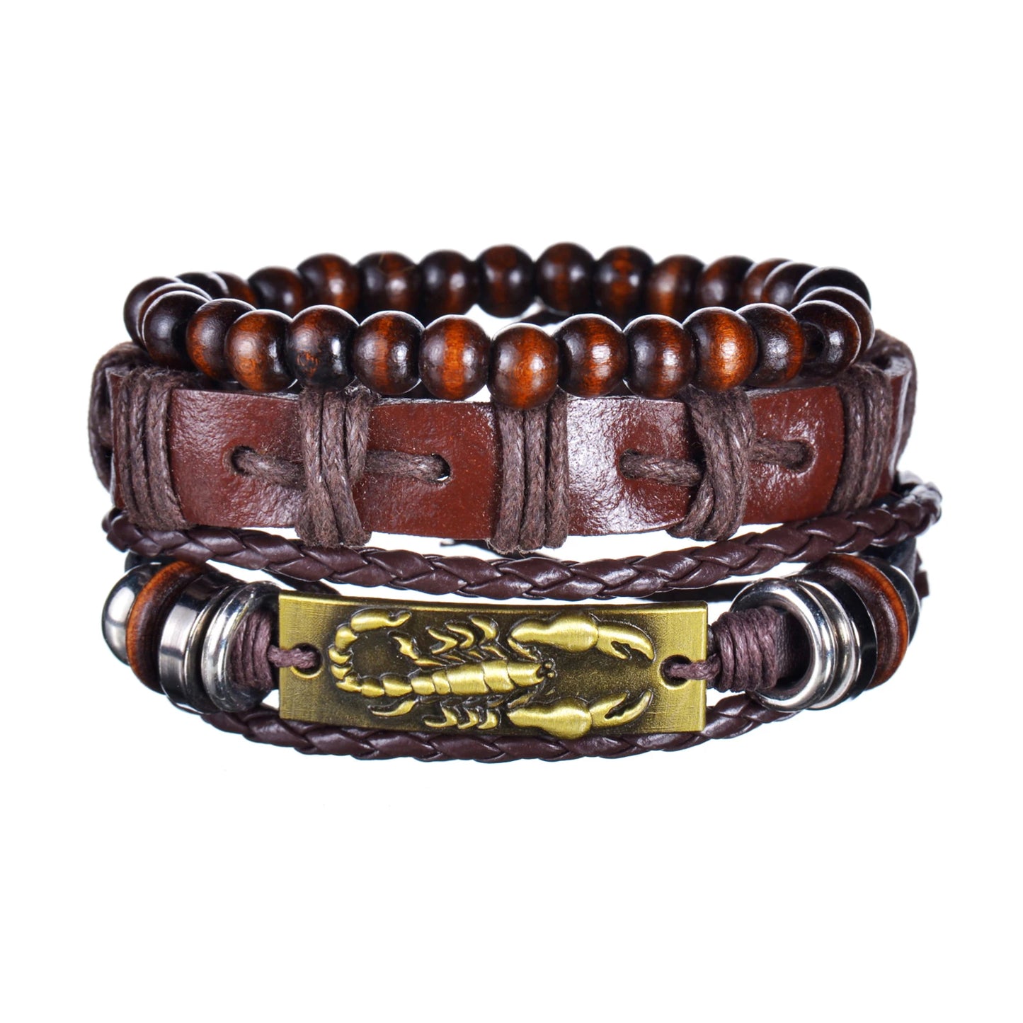 Retro Leather Bracelets for Men Boyfriend Bohemia Multilayer Beads Wrap Punk Rope Jewelry Valentine's Day Gift Bangles