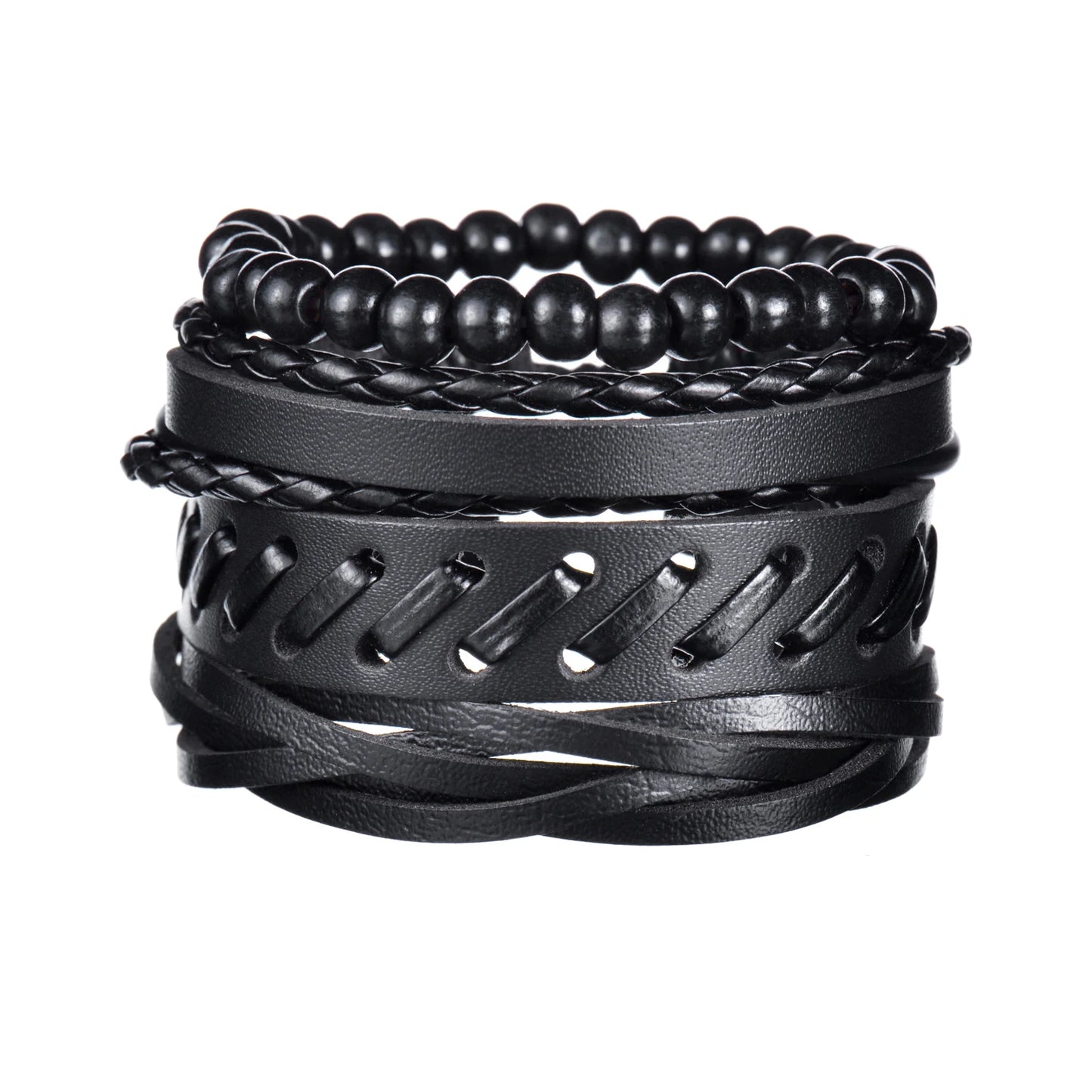 Retro Leather Bracelets for Men Boyfriend Bohemia Multilayer Beads Wrap Punk Rope Jewelry Valentine's Day Gift Bangles