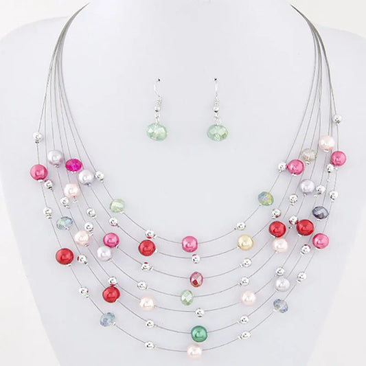 Bohemian Jewelry Sets Multi layer Beads Necklace Earrings Set Bijoux Femme Party Jewellery Women Accessory Jewelry Set