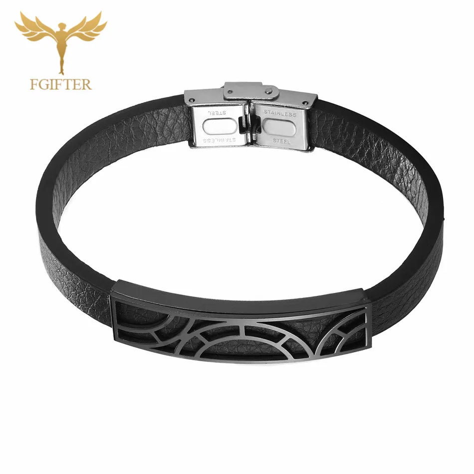 Trendy Leather Bracelets Men Women Stainless Steel Geometric Bracelets For Male Female Bracelets Jewelry Pulsera Hombre