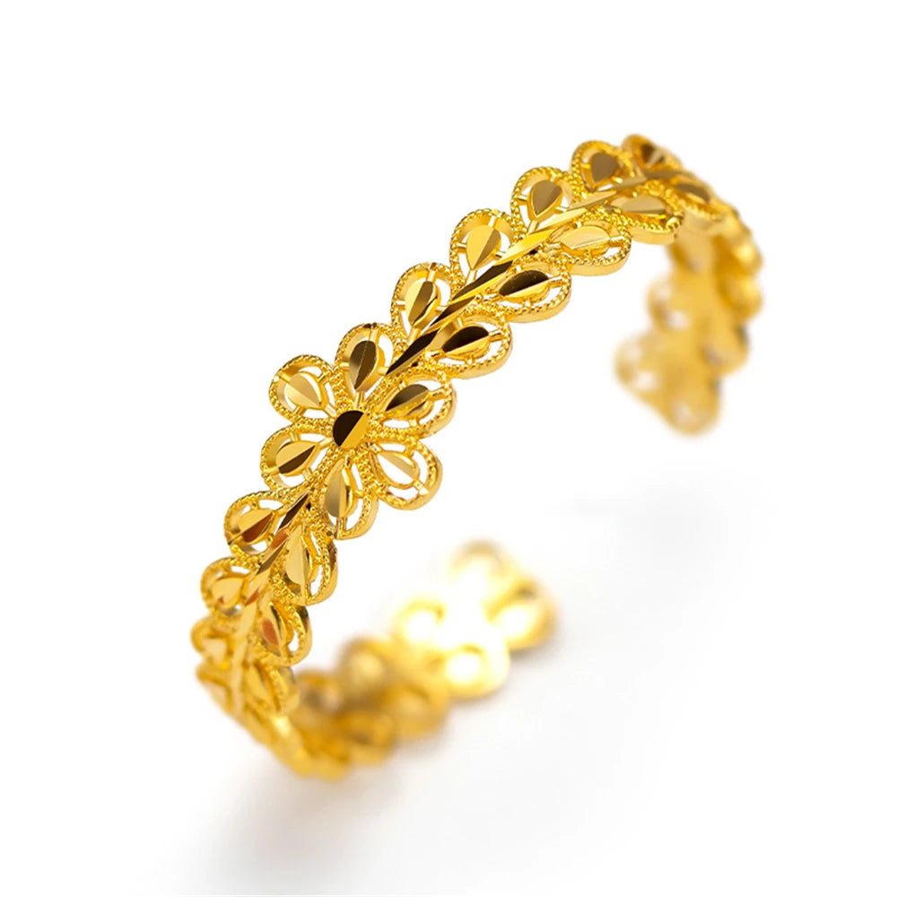 24K Gold Plated Bangles For Women Open Bangle & Bracelet Pulseira Femme Wedding Bridal Jewelry Accessories Party Giftss Bijoux