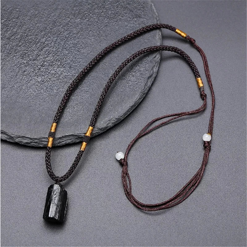 Irregular Natural Black Tourmaline Bracelet Men Handmade Braided Bad Energy Protection Crystal Bracelets Adjustable Jewelry X168
