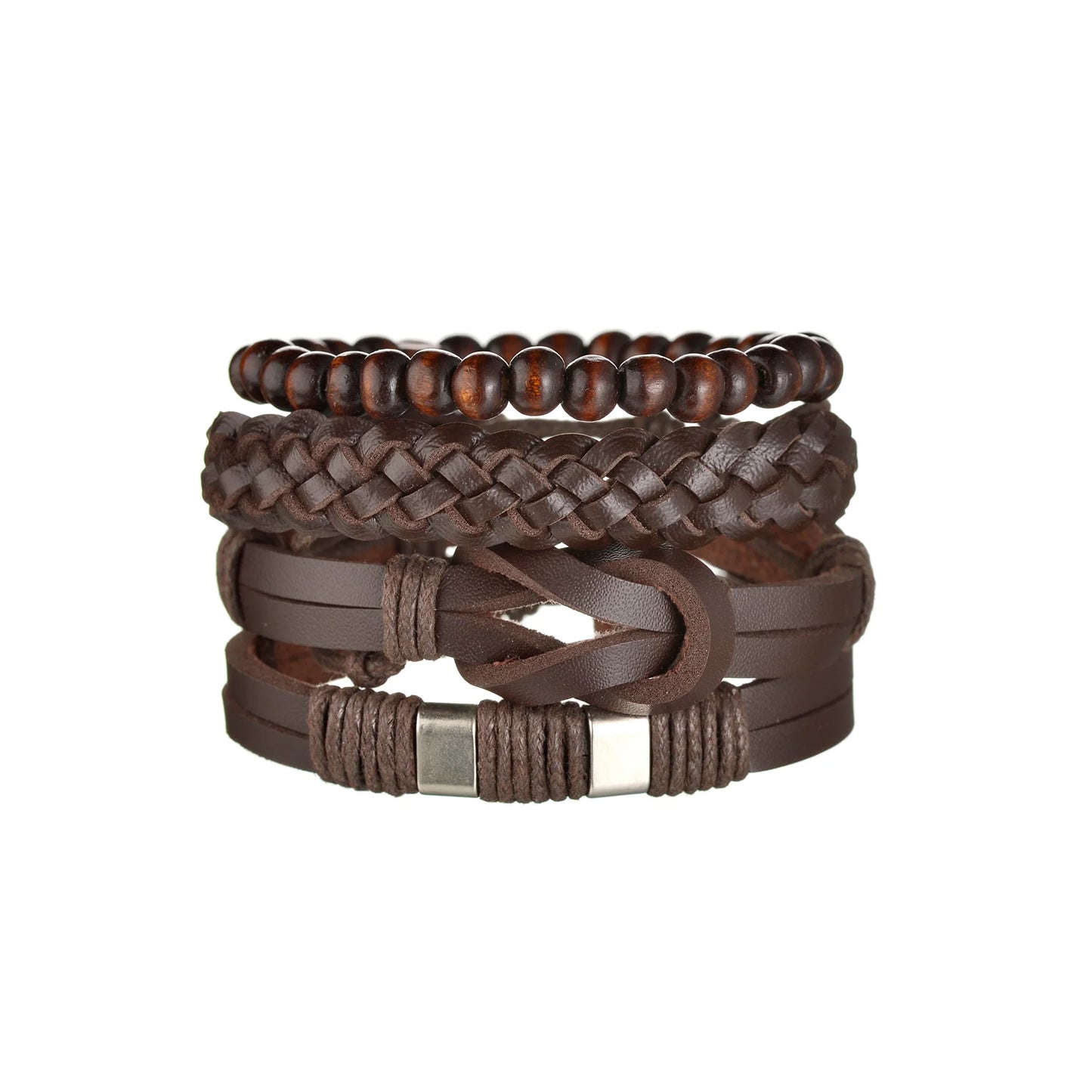 Retro Leather Bracelets for Men Boyfriend Bohemia Multilayer Beads Wrap Punk Rope Jewelry Valentine's Day Gift Bangles