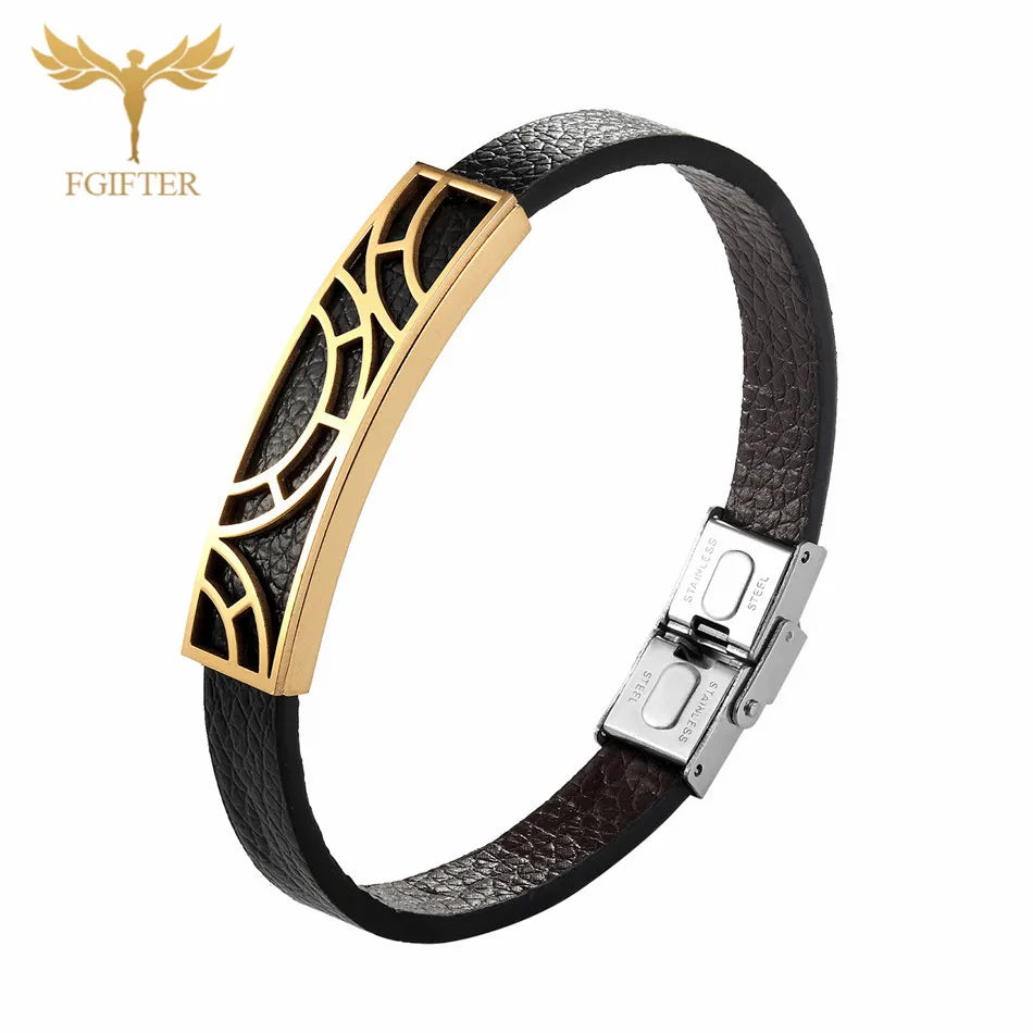 Trendy Leather Bracelets Men Women Stainless Steel Geometric Bracelets For Male Female Bracelets Jewelry Pulsera Hombre