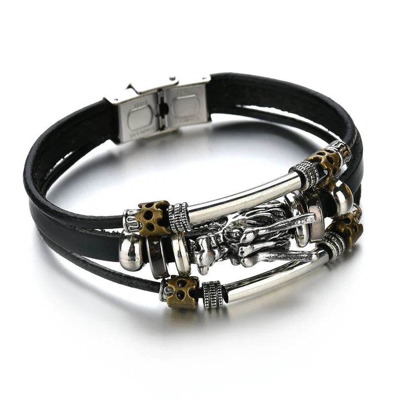 Retro Leather Bracelets for Men Boyfriend Bohemia Multilayer Beads Wrap Punk Rope Jewelry Valentine's Day Gift Bangles